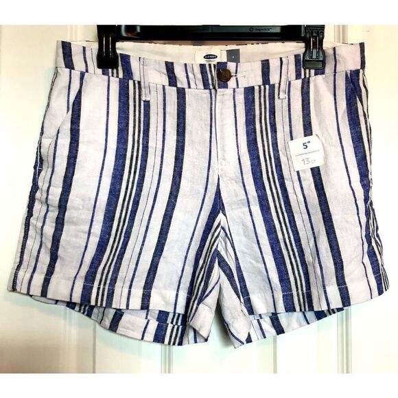 OLD NAVY - NWOT - L Sz 6 Blue Striped Linen Blend Shorts. So Cute! - Picture 2 of 11